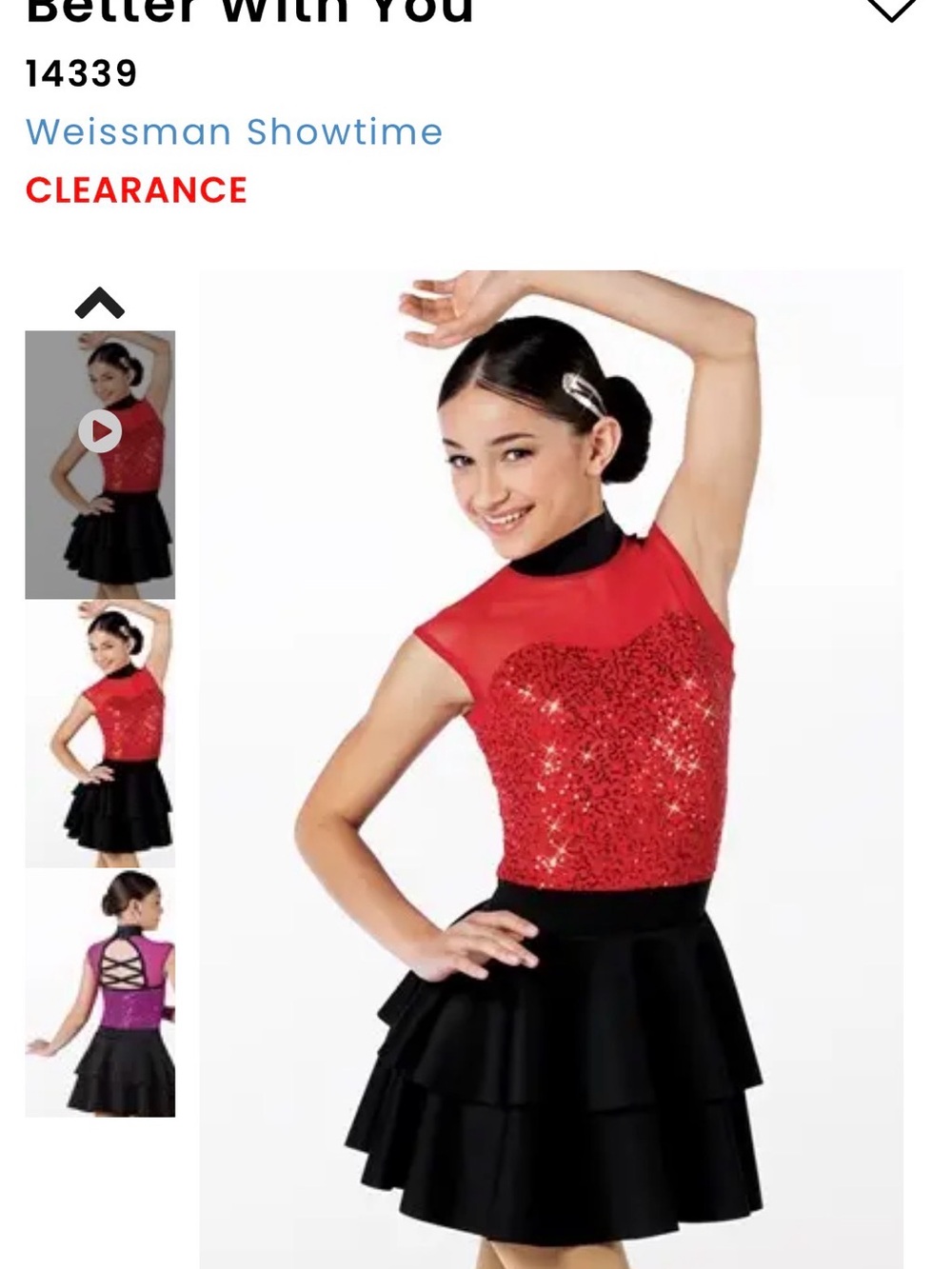 Weissman Red Sequin Dance Top with Black Skirt